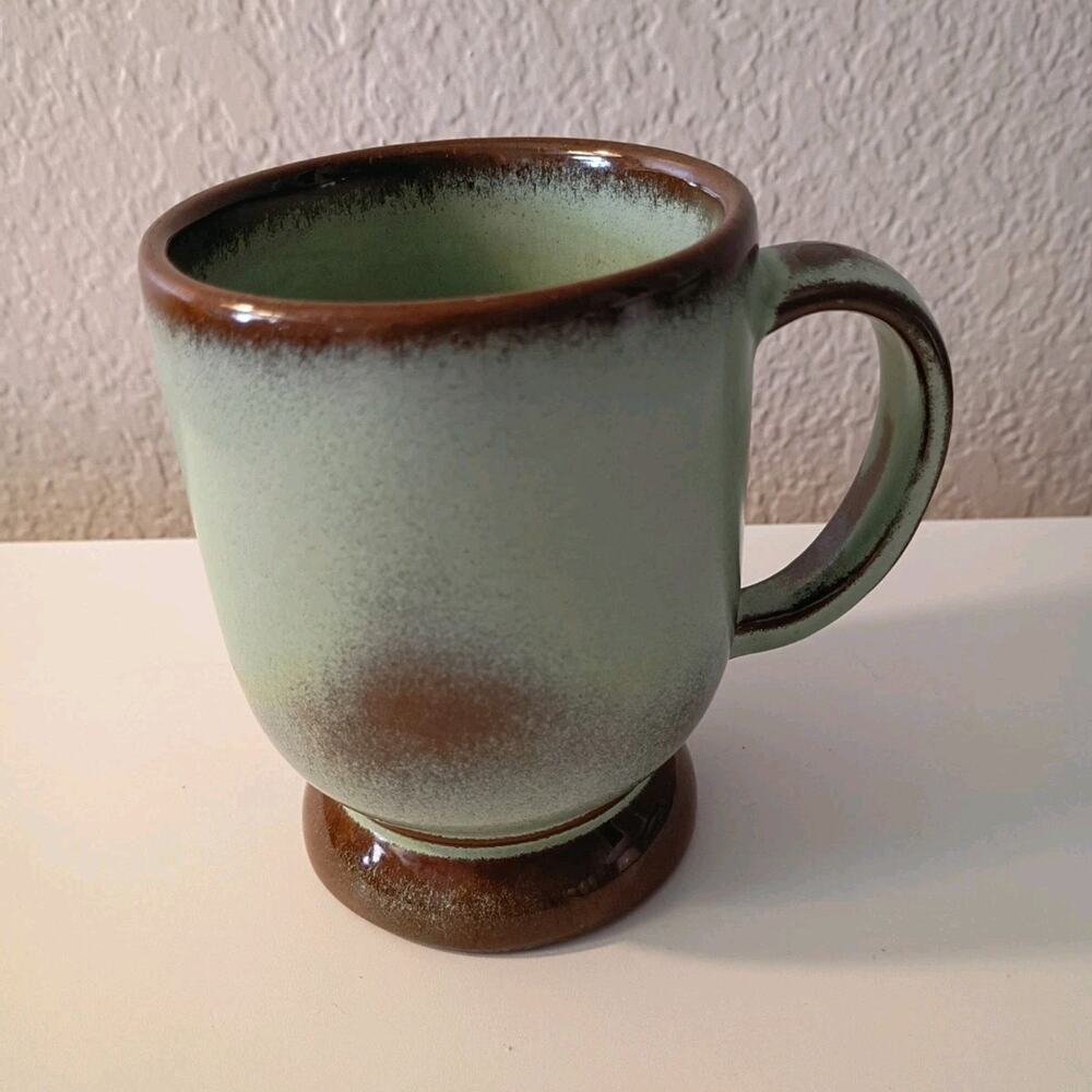 Frankoma Ceramic Pottery Mug Green Brown Glossy With Handle Round S2 82